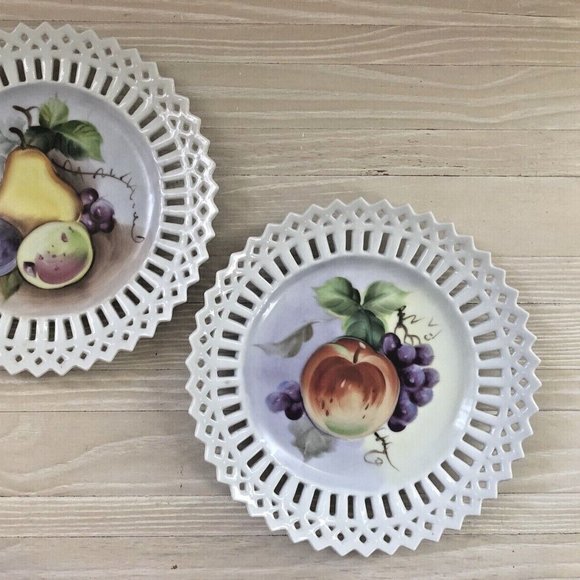 Set of 2 Vintage Lefton China Hand Painted Fruit Collectors Plate Japan - Picture 5 of 5